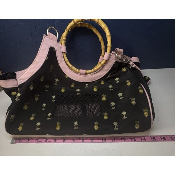 NEW YORK Dog Carrier Hand Held Embroidered Palm Trees Pineapple Bamboo Handle - Picture 9 of 13